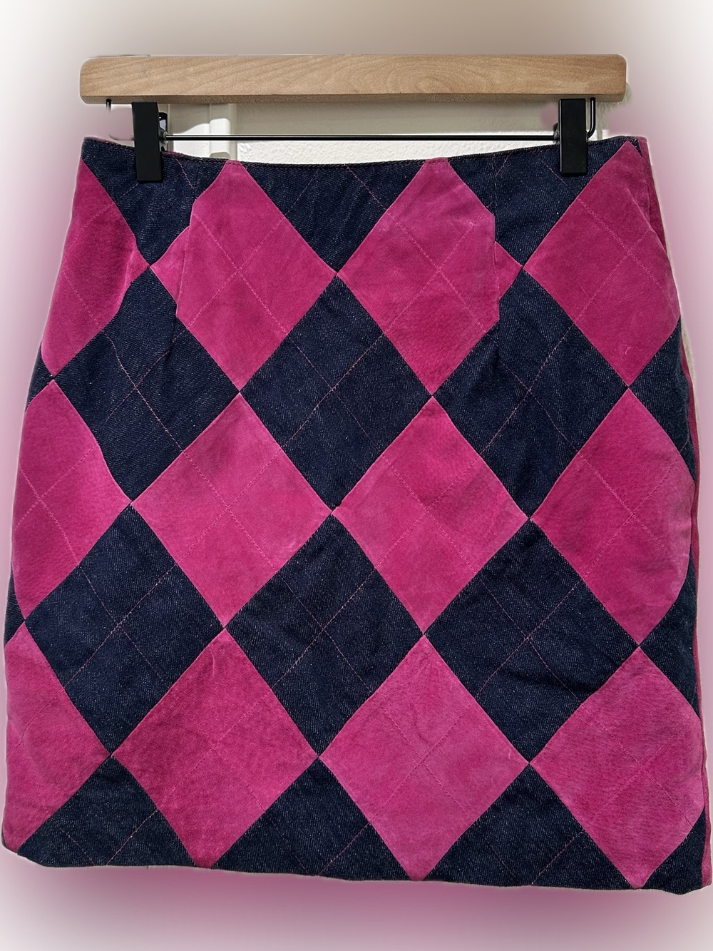 Wilsons Leather Maxima Pink and Denim Argyle Mini Skirt